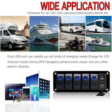 Load image into Gallery viewer, 6 Gang Dual USB LED Rocker Switch Panel