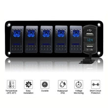 Load image into Gallery viewer, 6 Gang Dual USB LED Rocker Switch Panel