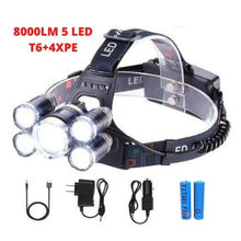 Load image into Gallery viewer, 5 LED Headlamp USB Rechargeable 4 Modes Waterproof headlight
