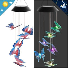 將圖片載入圖庫檢視器 Solar LED Hanging Light Butterfly Wind Chimes