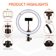 Load image into Gallery viewer, 26cm LED Selfie Ring Light with adjustable Tripod and Remote