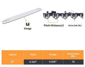 20'' Chainsaw Chain Blade Saw Replace Semi Chisel