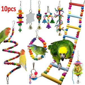 10pcs Parrot Bird Toys Hanging Swing Ladder