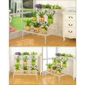 3 Tier Flower Stand Plant Rack Metal - White