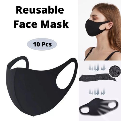 Reusable Face Mask Washable - Black 10PCS