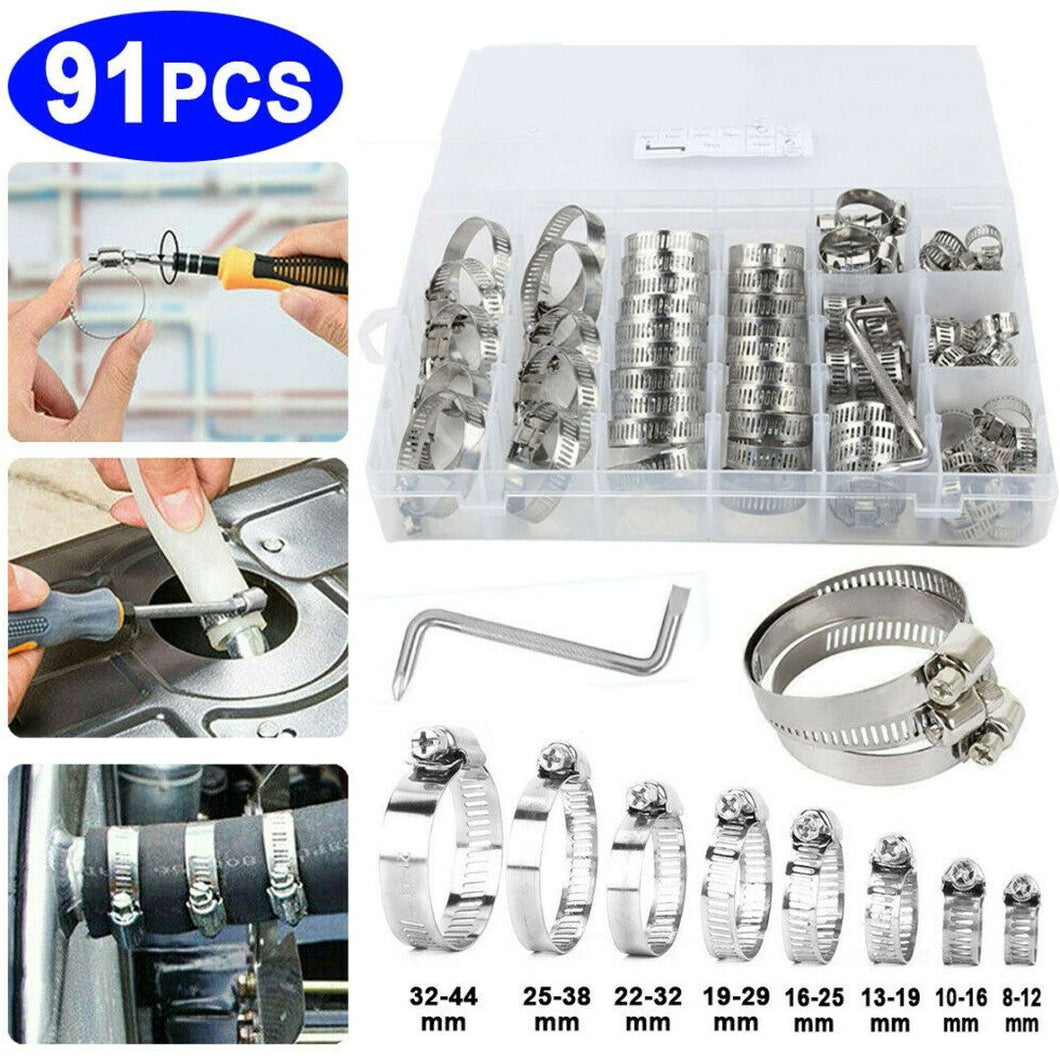 91Pcs Stainless Steel Hose Clamps Kit