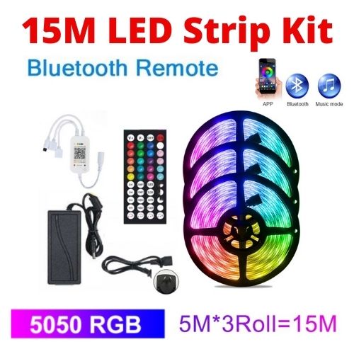 LED Light Strip 5050 RGB 15M kit Bluetooth Remote