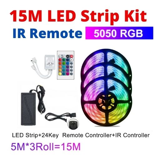 LED Light Strip 5050 RGB 15M kit IR Remote