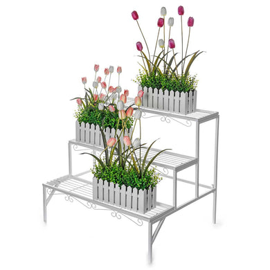 3 Tier Flower Stand Plant Rack Metal - White