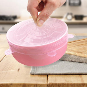 6 pcs Reusable Silicone Suction Lid Cover for Bowl Pan Cooking Pot Light Pink