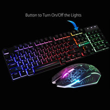 Load image into Gallery viewer, LED Rainbow Backlight USB Ergonomic Wired Gaming Keyboard Kit
