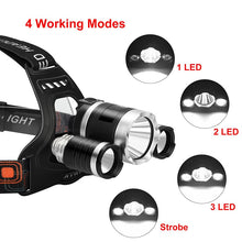 Load image into Gallery viewer, LED Headlamp High Lumen 5 LED Light Ultra Bright USB Rechargeable 4 Modes Waterproof
