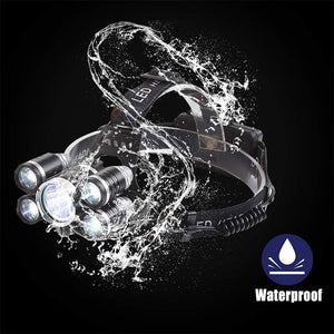 LED Headlamp High Lumen 5 LED Light Ultra Bright USB Rechargeable 4 Modes Waterproof