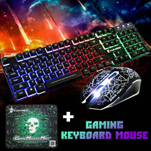 Load image into Gallery viewer, LED Rainbow Backlight USB Ergonomic Wired Gaming Keyboard Kit
