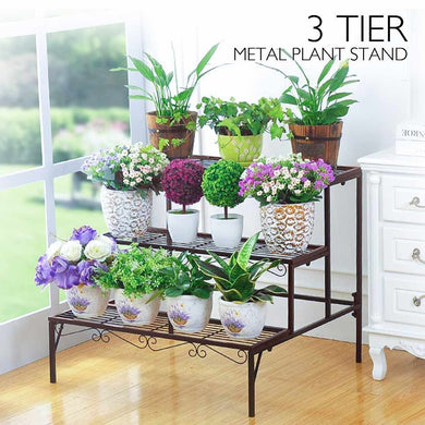 3 Tier Flower Stand Plant Rack Metal - Black