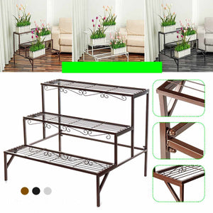 3 Tier Flower Stand Plant Rack Metal - Black