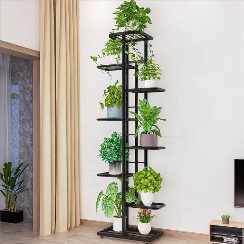 8 Tier Flower Stand Plant Rack Metal - Black