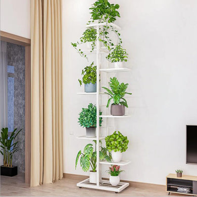 8 Tier Flower Stand Plant Rack Metal - White