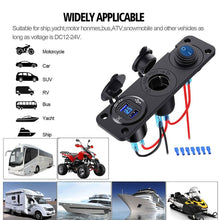 Load image into Gallery viewer, Waterproof Dual USB Charger Cigarette Lighter Socket Rocker Switch
